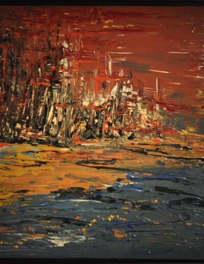 Mya Lurgo, The Rising City, mixed media on canvas, 1997