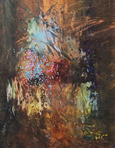 Mya Lurgo, TravestiMenti, tecnica mista su tela, 90x90 cm, 2004