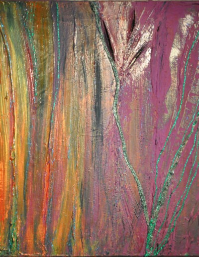 Mya Lurgo, Trinitas - Omaggio a Lucio Fontana, tecnica mista su tela, 80x60x2 cm, 1995