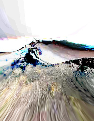 Mya Lurgo, Breaking out of boundaries - Il confine sconfina, stampa su metacrilato, impianto retro illuminato a LED bianchi e blu, intaglio al laser, cornice in alluminio, 150x92x1,4 cm. Per Olympic Fine Arts 2012, Barbican Center, London, 2012